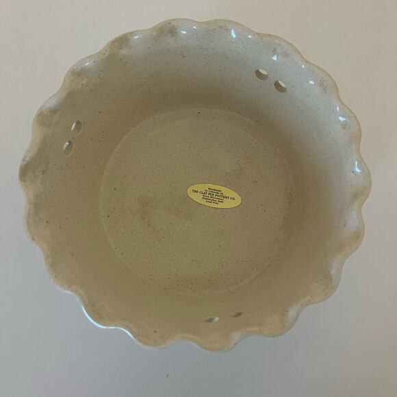 VTG Clay Pen Pottery Bread Warming Bowl Scalloped Double Blue Line Made in USA - Picture 4 of 6